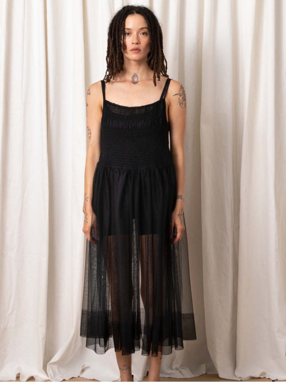 Ali Golden Black Mesh Slip Dress